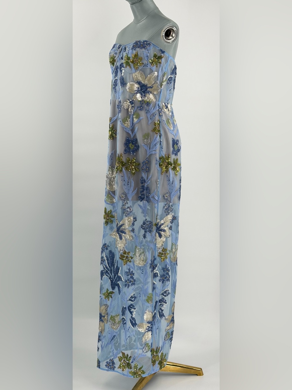 🆕 BRONX & BANCO 🧿 NWOT Dahlia Floral Gown, Baby Blue Multi Maxi - Sz L US 8 - Picture 7 of 17
